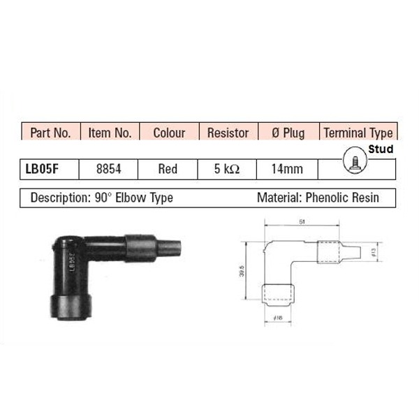 PLUG CAP LB05F-90 DEG RED