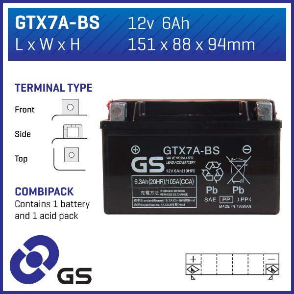 GS Battery GTX7ABS(CP) (Acid pack) GS Battery GTX7ABS(CP) (Acid pack)