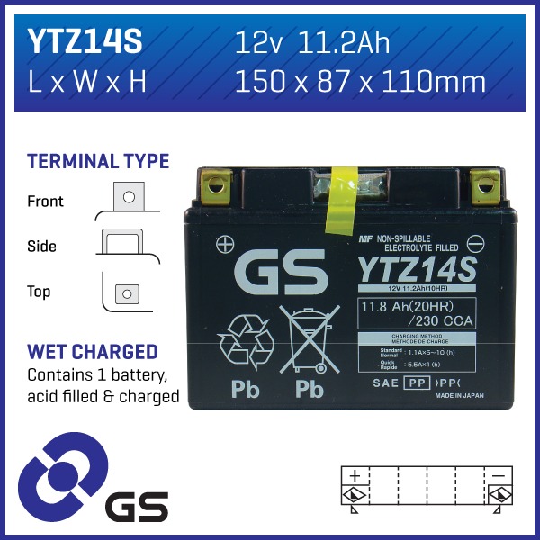 GS Battery GS-YTZ14S Sealed (WC) GS Battery GS-YTZ14S Sealed (WC)