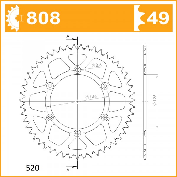 808-49EC SPROCKET REAR ALLOY