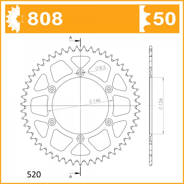 808-50EC SPROCKET REAR ALLOY