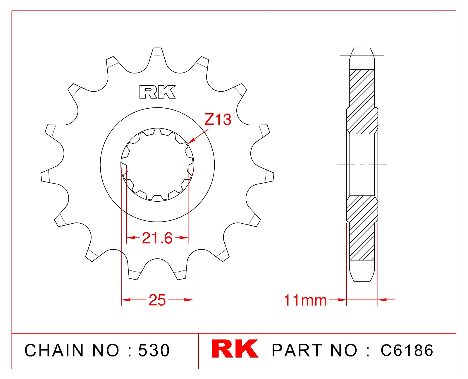 Sprocket Front RK-C6186-16 JTF580 Afam 21602 530 pitch